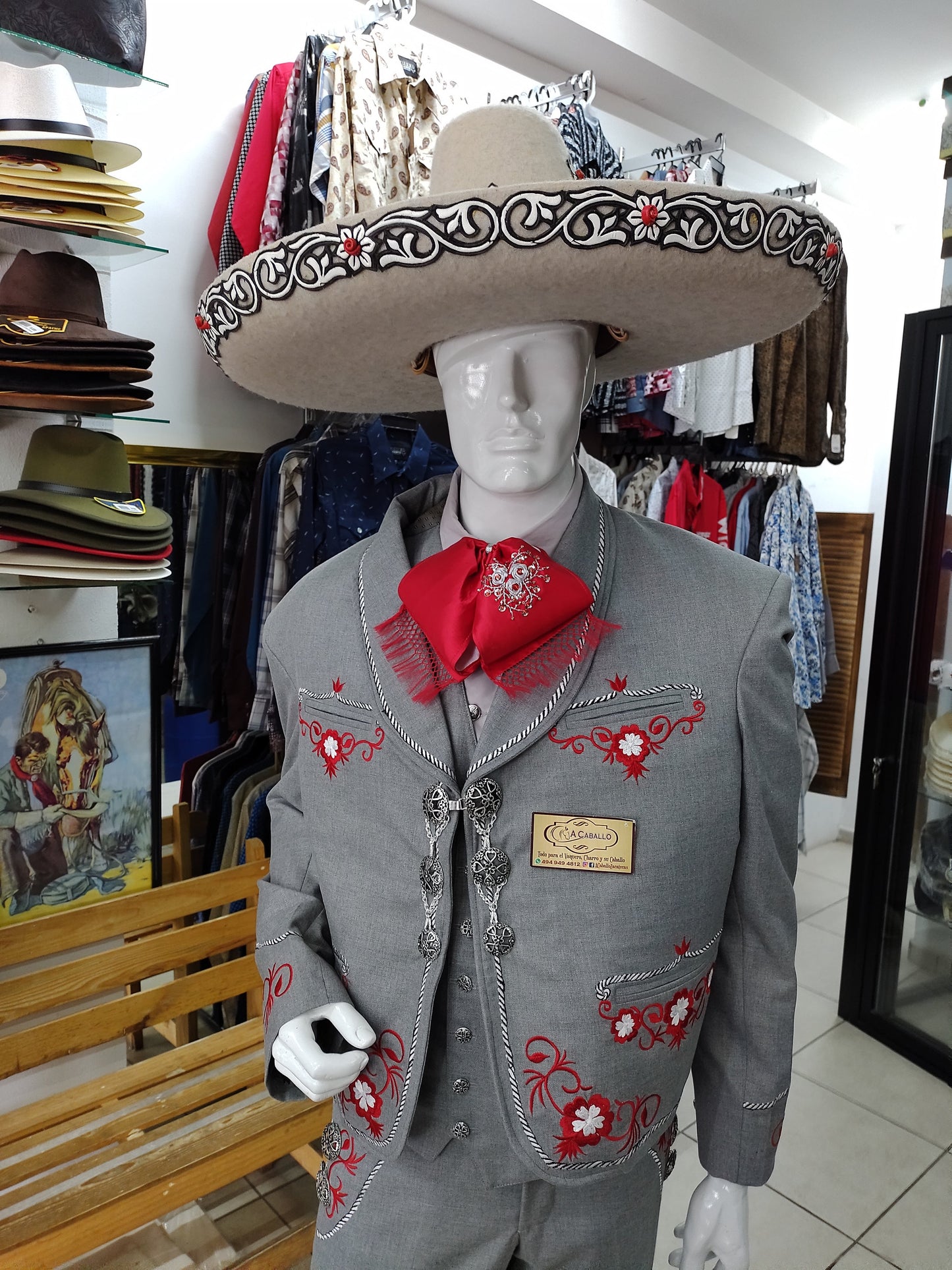 Traje Charro 3 Piezas, Bordado en Hilo Metalico, Media Gala Entintada.